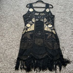 Unique Vintage 1920s Syle Fringed Flapper Dress. size XL